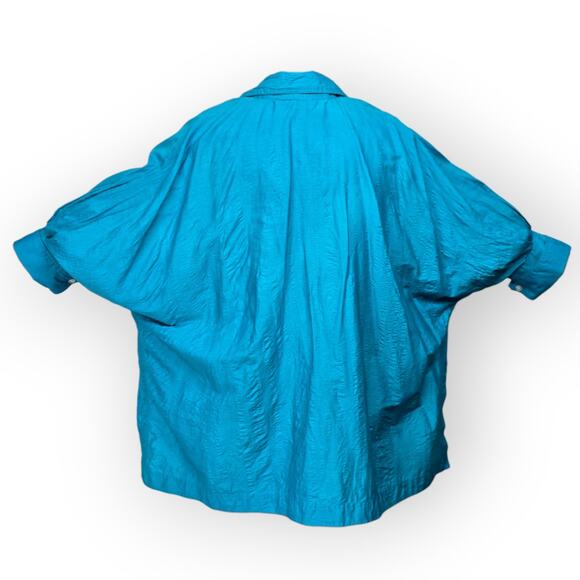 Dilemma Dhun Shroff Turquoise Art-To-Wear Textured Cotton Blend Shirt Lagenlook - Picture 7 of 13